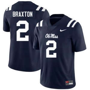 Jaylon Braxton #2 Navy Championship-Caliber Ole Miss Rebels Men NCAA Embroidery Football Jersey - Pro-Grade 47218695