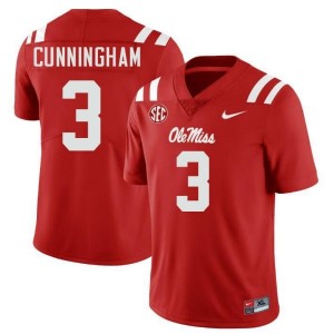 Caleb Cunningham #3 Red Championship-Caliber Ole Miss Men NCAA Embroidery Football Jersey - Pro-Grade 96497527