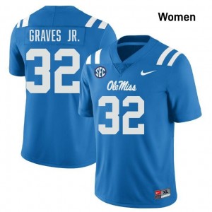 University of Mississippi Elite Chris Graves Jr. Powder Blue #32 Women High School Football Jersey - High-End Performance 12918619