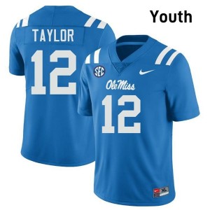 Powder Blue #12 Ole Miss Rebels Damien Taylor Youth Game-Ready College Football Jersey - Premium Quality 65877571