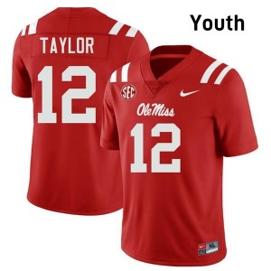 Damien Taylor Pro-Level Red #12 Ole Miss Youth NCAA Football Jersey - Top-Tier Gear 26440640