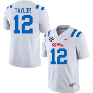 Premium White #12 Damien Taylor Ole Miss Rebels Men College Football Jersey - Pro-Grade Gamewear 78685867