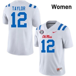 #12 Damien Taylor White Ole Miss Top-Tier Women NCAA Football Jersey - Elite-Level Performance 10710123