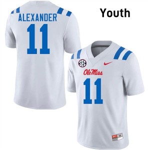 White #11 University of Mississippi Deuce Alexander Youth Game-Ready High School Football Jersey - Premium Quality 36021159