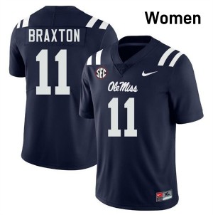 University of Mississippi Elite Jaylon Braxton Navy #11 Women High School Football Jersey - High-End Performance 66731271