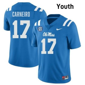 Powder Blue #17 University of Mississippi Lucas Carneiro Youth Game-Ready High School Football Jersey - Premium Quality 85511248