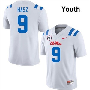 White #9 University of Mississippi Luke Hasz Youth Game-Ready High School Football Jersey - Premium Quality 53205407