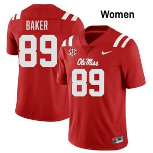 University of Mississippi Elite Mike Baker Red #89 Women High School Football Jersey - High-End Performance 13750109