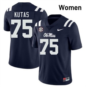 University of Mississippi Elite Patrick Kutas Navy #75 Women High School Football Jersey - High-End Performance 95817316