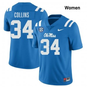Ole Miss Rebels Elite Raymond Collins Powder Blue #34 Women College Football Jersey - High-End Performance 40288759