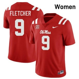 Ole Miss Rebels Elite Ricky Fletcher Red #9 Women College Football Jersey - High-End Performance 57157322