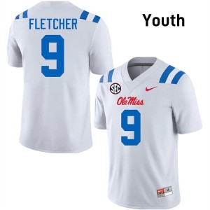 White #9 University of Mississippi Ricky Fletcher Youth Game-Ready High School Football Jersey - Premium Quality 70347533