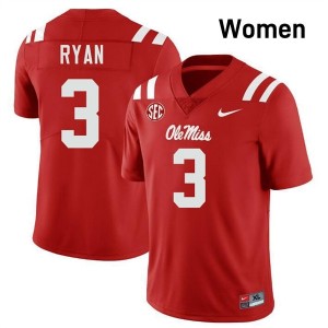 Ole Miss Rebels Elite Sage Ryan Red #3 Women College Football Jersey - High-End Performance 76299559