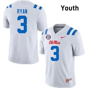 White #3 University of Mississippi Sage Ryan Youth Game-Ready High School Football Jersey - Premium Quality 64123546