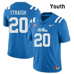 Powder Blue #20 Ole Miss Rebels Shawqi Itraish Youth Game-Ready College Football Jersey - Premium Quality 20668744