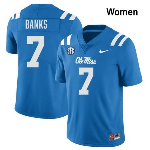 University of Mississippi Elite TJ Banks Powder Blue #7 Women High School Football Jersey - High-End Performance 50760463