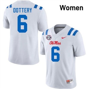 #6 TJ Dottery White Ole Miss Top-Tier Women NCAA Football Jersey - Elite-Level Performance 17102364