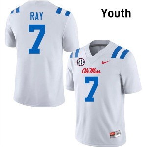White #7 University of Mississippi Traylon Ray Youth Game-Ready High School Football Jersey - Premium Quality 99793752
