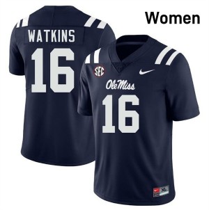University of Mississippi Elite Winston Watkins Navy #16 Women High School Football Jersey - High-End Performance 37267468