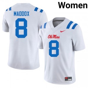 AJ Maddox Pro-Level White #8 UM Rebels Women University Football Jersey - Top-Tier Gear 34701664