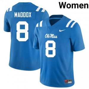 Premium Powder Blue #8 AJ Maddox Ole Miss Rebels Women NCAA Football Jersey - Pro-Grade Gamewear 22174987