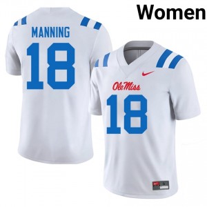 Archie Manning Pro-Level White #18 Ole Miss Rebels Women NCAA Football Jersey - Top-Tier Gear 73871049