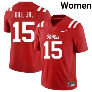 Ole Miss Elite Darrell Gill Jr. Red #15 Women High School Football Jersey - High-End Performance 19758216