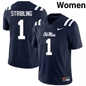 #1 De'Zhaun Stribling Navy UM Rebels Top-Tier Women University Football Jersey - Elite-Level Performance 94793864