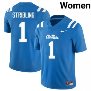Premium Powder Blue #1 De'Zhaun Stribling Miss Rebels Women College Football Jersey - Pro-Grade Gamewear 45474297