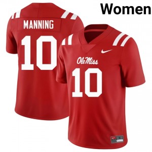 Ole Miss Elite Eli Manning Red #10 Women High School Football Jersey - High-End Performance 94442033