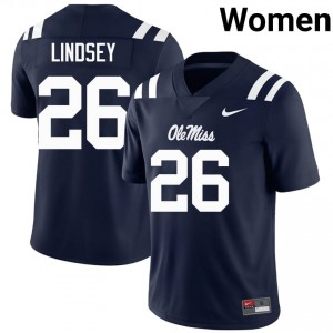 #26 JT Lindsey Navy Ole Miss Rebels Top-Tier Women NCAA Football Jersey - Elite-Level Performance 89627020