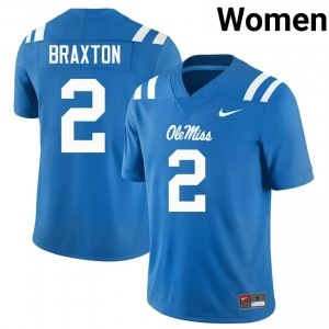 Premium Powder Blue #2 Jaylon Braxton Miss Rebels Women College Football Jersey - Pro-Grade Gamewear 54177606