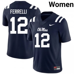 #12 Luke Ferrelli Navy Ole Miss Rebels Top-Tier Women NCAA Football Jersey - Elite-Level Performance 36922029