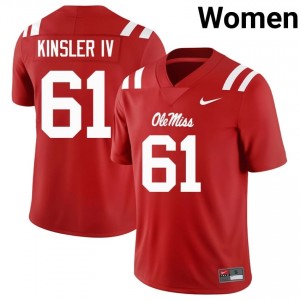 Miss Rebels Elite Tommy Kinsler IV Red #61 Women College Football Jersey - High-End Performance 55069053