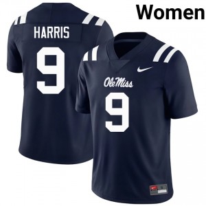 #9 Tre Harris Navy Miss Rebels Top-Tier Women College Football Jersey - Elite-Level Performance 54015760