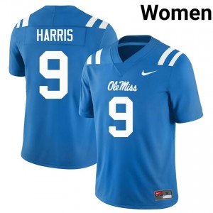 Premium Powder Blue #9 Tre Harris Rebels Women Player Football Jersey - Pro-Grade Gamewear 58646034
