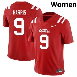 Ole Miss Rebels Elite Tre Harris Red #9 Women NCAA Football Jersey - High-End Performance 53438436