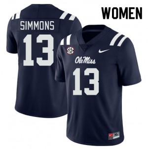 Ole Miss Rebels Elite Austin Simmons Navy #13 Women College Football Jersey - High-End Performance 82817356