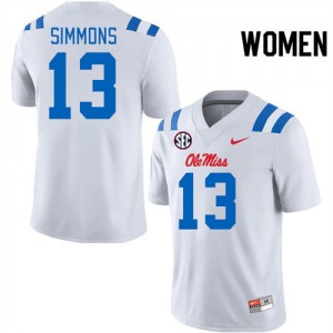 University of Mississippi Elite Austin Simmons White #13 Women High School Football Jersey - High-End Performance 90361758