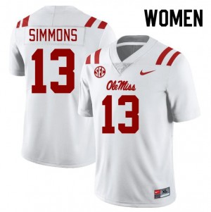 #13 Austin Simmons White Ole Miss Top-Tier Women NCAA Football Jersey - Elite-Level Performance 67280230