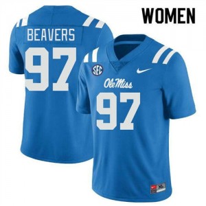 Premium Powder Blue #97 Kamron Beavers Ole Miss Rebels Women College Football Jersey - Pro-Grade Gamewear 29800330