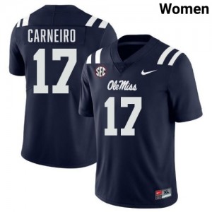 University of Mississippi Elite Lucas Carneiro Navy #17 Women High School Football Jersey - High-End Performance 63239240