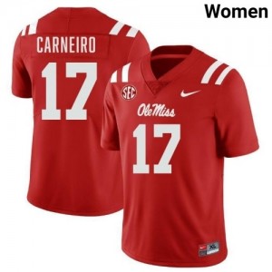 Premium Red #17 Lucas Carneiro Ole Miss Rebels Women College Football Jersey - Pro-Grade Gamewear 96464999