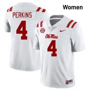Ole Miss Rebels Elite Suntarine Perkins White #4 Women College Football Jersey - High-End Performance 61355247