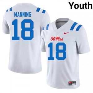 Archie Manning #18 White Championship-Caliber UM Rebels Youth University Embroidery Football Jersey - Pro-Grade 67979520
