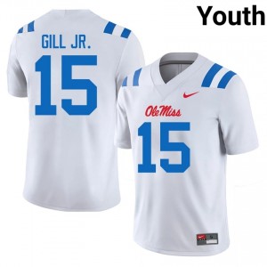Darrell Gill Jr. #15 White Championship-Caliber Ole Miss Youth High School Embroidery Football Jersey - Pro-Grade 90603142
