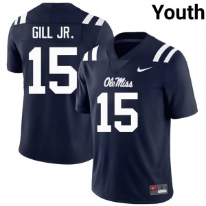 Darrell Gill Jr. Pro-Level Navy #15 Miss Rebels Youth College Football Jersey - Top-Tier Gear 35585520