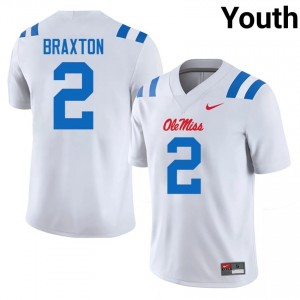 Jaylon Braxton #2 White Championship-Caliber Ole Miss Youth High School Embroidery Football Jersey - Pro-Grade 44820666