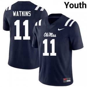 Jordan Watkins Pro-Level Navy #11 Ole Miss Rebels Youth NCAA Football Jersey - Top-Tier Gear 35534173