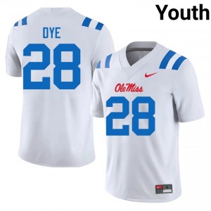 Joshua Dye #28 White Championship-Caliber UM Rebels Youth University Embroidery Football Jersey - Pro-Grade 67314324